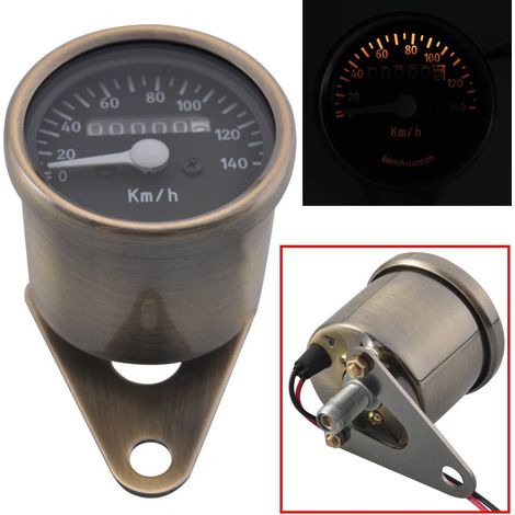 Pièces de modification universelles pour motos, compteur kilométrique rétro bronze jaune à LED, tachymètre mécanique, compteur de vitesse