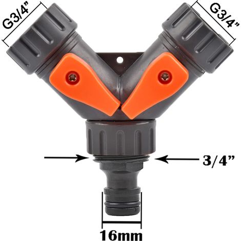 Raccord en Y pour robinet d'arrosage à 2 voies (H) 1/2 3/4 Filetage, raccord réglable, joint de commande. (1/5)