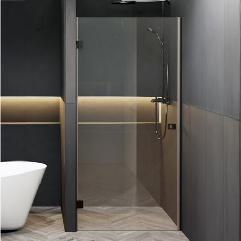 Porte de douche battante à charnières noires SCANDIC NXT 101 RIHO 78x200 cm-Argenté-Gauche-Transparent-78.00 -- (1/5)
