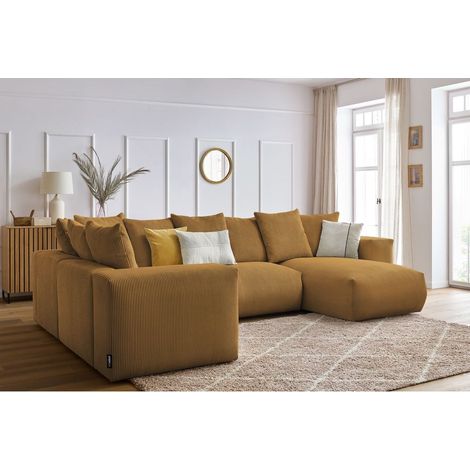 BOBOCHIC - Canapé panoramique fixe modulable VOLTAIRE 1 méridienne, 1 chauffeuse 2 place, 1 angle, 1 chauffeuse 1 place Angle droit Jaune (1/5)