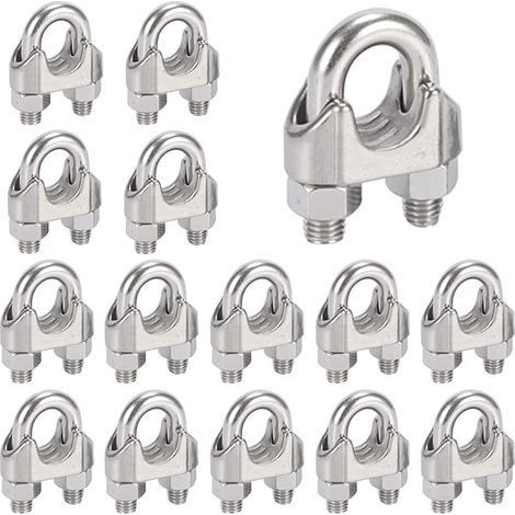 16 Pièces Serre Cable Acier M6,Serre Cable Inox 304 U Boulon Clip de Câble Métalliques,Pour Câble Métallique en Acier de 6 mm,Corde (1/5)