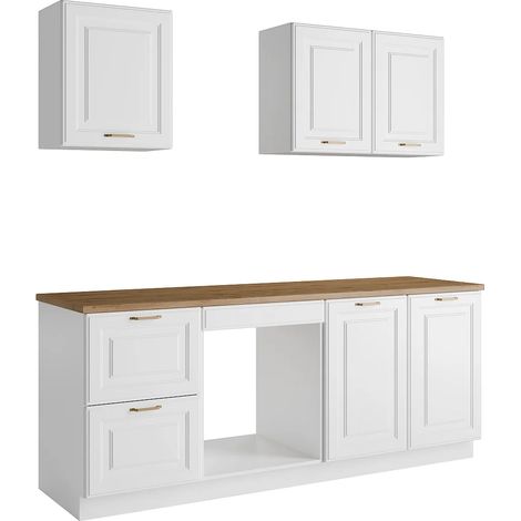 Cuisine complète - Avec plan de travail 200 cm - Blanc et naturel - CELOMIA (1/5)