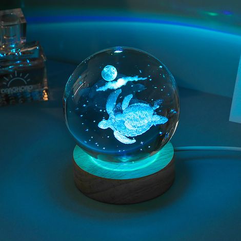 3D-LED-Kristallkugel-Nachtlicht mit weichem Holzsockel, Bettdekoration, Geschenk, mehrfarbig, 6 cm (1/5)