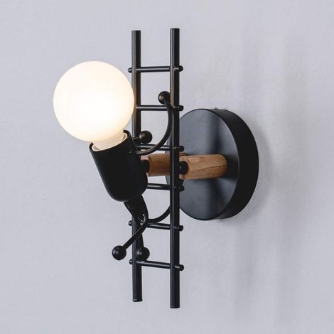 Lámpara de pared de interior con forma de humanoide, moderna, candelabro, máx. 60 W, E27, para dormitorio, salón, habitación infantil, pasillo y escalera (negro).
