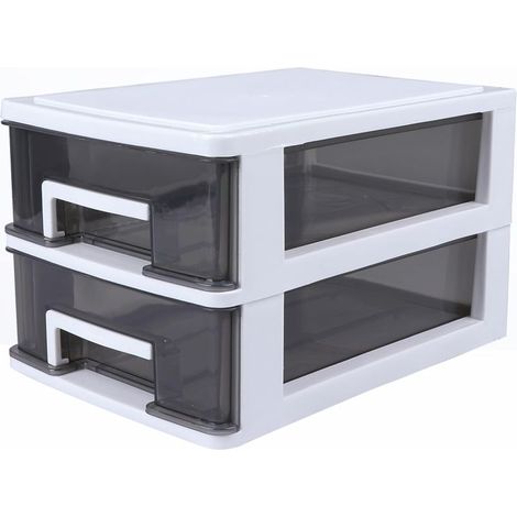 Boîte de Rangement en Plastique Transparente à 2 Tiroirs, Organisateur Cosmétique Blanc et Noir, Armoire de Rangement Moyenne Taille, Bureau et Salle D'étude, Porte-objets Divers (1/5)