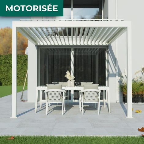 Pergola Bioclimatique Adossée Motorisée Éclairée Aluminium 3x3 Blanc SV ORIAL France