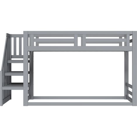 Litera infantil 90x200 cm gris con escalera de seguridad y somier de láminas HOMVRA (1/5)