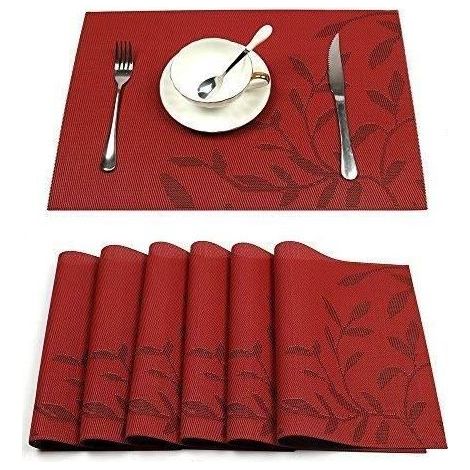 PVC Placemats - Set of 6 - Red - Non-Slip - Heat Resistant