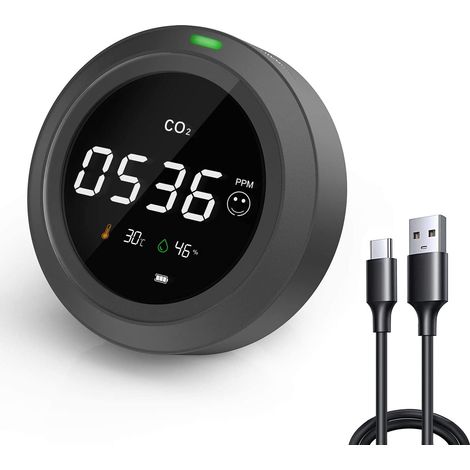 Détecteur CO2, Moniteur de Qualité de l'Air avec Écran LCD, Capteur NDIR, Détecteurs de CO2, Température et Humidité,0-5000 PPM, pour Maison/Bureau/Salle de Sport/Voiture (1/5)