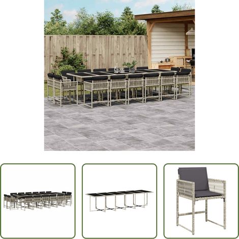 Chaises de jardin - Ensemble à manger de jardin et coussins 17 pcs gris clair rotin (1/5)