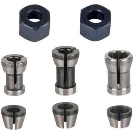 FENOPLASTICAMandrin de Fraiseuse - Lot de 8, Collet Mandrin Affleureuse (6 mm, 6.35 mm, 8 mm), Pince de Serrage Defonceuse, Adaptateurs de Pince (1/4)