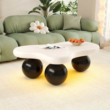 Table basse 95x62.5x32 cm noir et blanc en MDF avec éclairage LED 16 couleurs et bords arrondis (1/5)