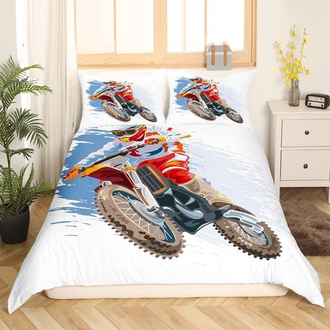 Teens Moto Cross Housse de Couette Graffiti Bike Parure de Lit 200x200cm pour Enfants Garçons Extreme Sports Sets de Housse de Couette Motocross Rider avec 2 taies d'oreiller - 200x200cm (1/5)