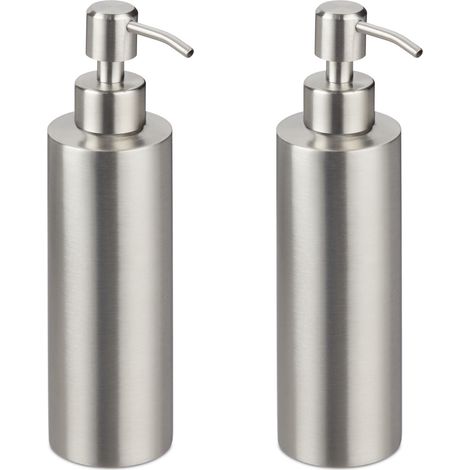 Set di 2 dispenser per sapone moderni ricaricabili pratico bagno cucina 17 x 7 x 7 cm in acciaio inossidabile argento 130016445