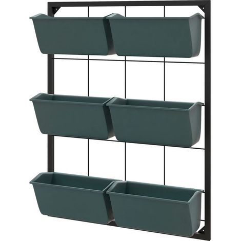 Jardin vertical 3 niveaux 6 pots acier plastique 52x14x66cm vert foncé (1/5)