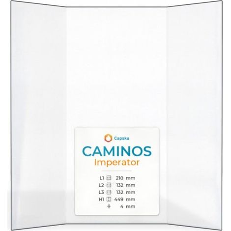 Vitre Caminos IMPERATOR - Verre Prismatique pour poêle à bois - (132 + 210 + 132) x 449 mm (L2+L1+L3 x H1) - 4 mm
