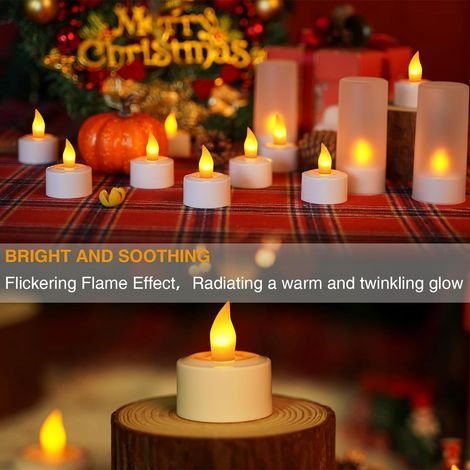 Candele tealight LED ricaricabili senza fiamma con supporto, set da 12 pezzi (giallo) (1/4)