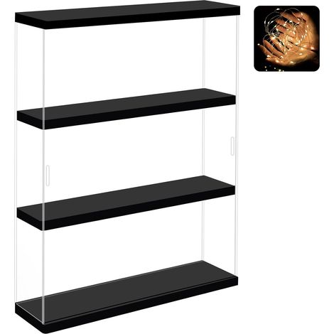 Vitrine Murale pour Collection en Acrylique avec Guirlandes Lumineuses – Boîte Vitrine Anti-Poussière à 2/3 Niveaux pour Figurines (Noir, 30×8.5×37.8 cm) (1/5)