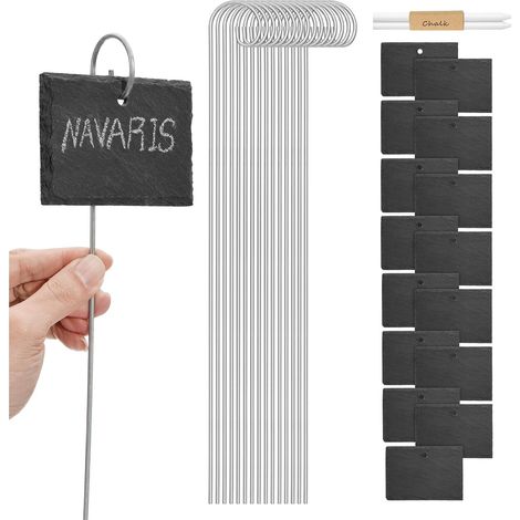 15 - Étiquette Ardoise - Tige Métal - Marque-Plante Réutilisable - Pour Jardin Potager Balcon - Noir - 40x10 cm (1/5)