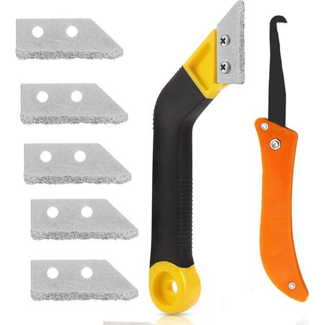 Outil de grattage de joints, couteau de scie à joint avec 5 accessoires de rechange supplémentaires, scie à main coulis coudé pour nettoyer les joints pour le nettoyage du carrelage (1/5)