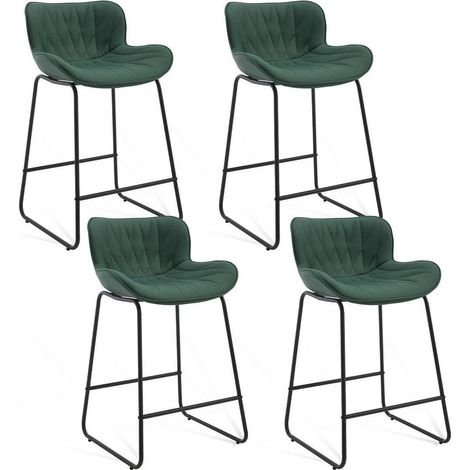 Barhocker 4er Set mit Rückenlehne, Steppdesign, Kunstleder, Metallfüße, Grün (1/5)