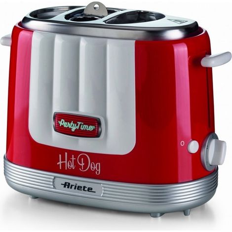Ariete Machine à Hot Dog Party Time 206, Machine à Hot Dog avec 4 Espaces de Cuisson, 5 Niveaux de Cuisson, Machine à Hot Dog à Éjection Automatique, 650W, Rouge (206/00) (1/4)