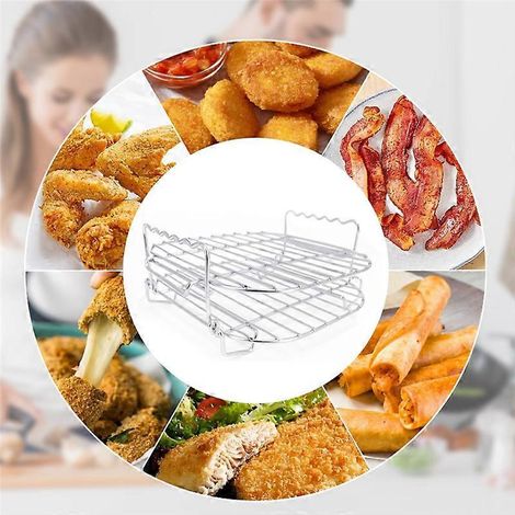 Grille de cuisson carrée polyvalente à double couche pour friteuse à air chaud -- (1/5)