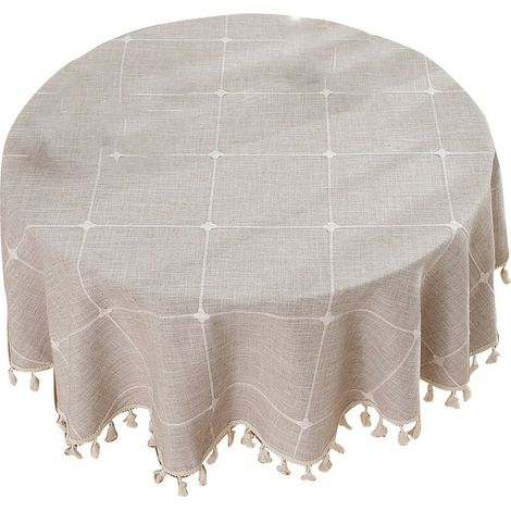 Nappe rustique de 150 cm pour tables rondes d'extérieur, sans plis, pour nappes brodées (motif quadrillé marron) (1/5)