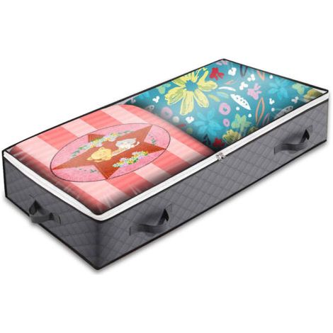 Sac de rangement sous le lit pour vêtements, couvertures et chaussures - 3 couches de tissu non tissé - 1 paquet - 40 x 20 x 6 pouces (gris foncé) (1/5)