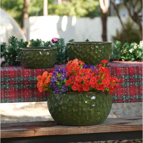 Vaso in ceramica verde antico con foro drenaggio OKMYHOME (1/5)