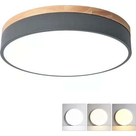 Plafonnier LED, Plafonnier Rond Moderne en Métal 36 W, 3 Températures de Couleur, pour Salon, Chambre, Cuisine, Couloir, Salle à Manger, 40 cm, Gris (1/5)
