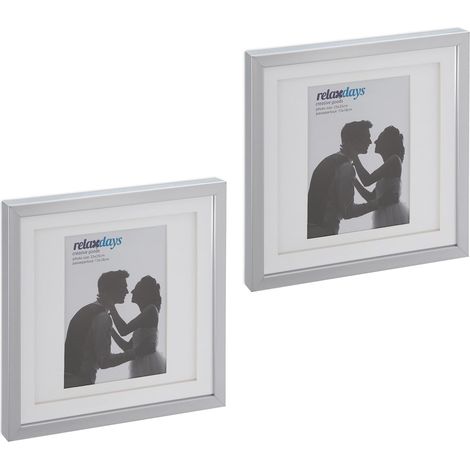 Cadre photo, lot de 2, 25x25 cm, format portrait ou paysage, à accrocher ou poser, passe-partout, argenté (1/5)