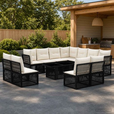vidaXL Set Divano da Giardino 12 pz Nero polyrattan (1/5)
