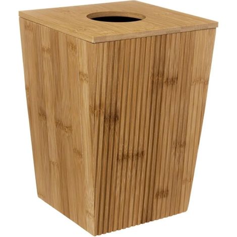5Five Simply Smart – Poubelle de salle de bain 6L en bambou – Forme rectangulaire avec couvercle – Certification FSC – Beige (1/3)