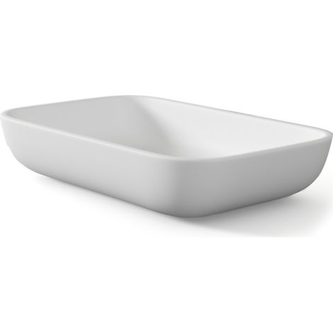 Lavabo Sobre Encimera Baño Resina Mineral Recubierta de Poliuretano Acrílico Lavabo Baño para Encimera 51x33cm Blanco Mate (1/5)