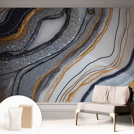 Papier peint intissé avec imprimé installation simple qualité excellente sans désordre - Colle incluse gratuite Vagues de pierre 312x219 cm (1/5)