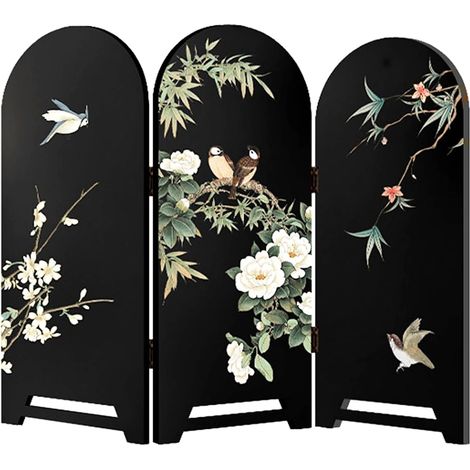 Mini paravent pliable décoratif, motif fleurs et oiseaux, mini panneau décoratif traditionnel chinois paysage de pièce, décoration de pièce (30 x 24,9 cm) (1/5)