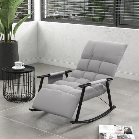 Poltrona a dondolo 134x60x70 cm grigio in poliestere con schienale reclinabile, poggiapiedi e tasca laterale (1/5)