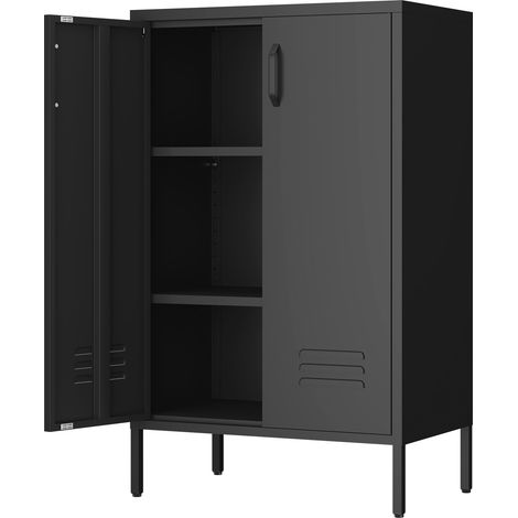 CAIziArmoire de rangement en acier noir à 2 portes et 2 étagères réglables, armoire multifonction pour salon, cuisine, chambre, rangement d’outils de garage et organisation de dossiers de bureau (1/5)