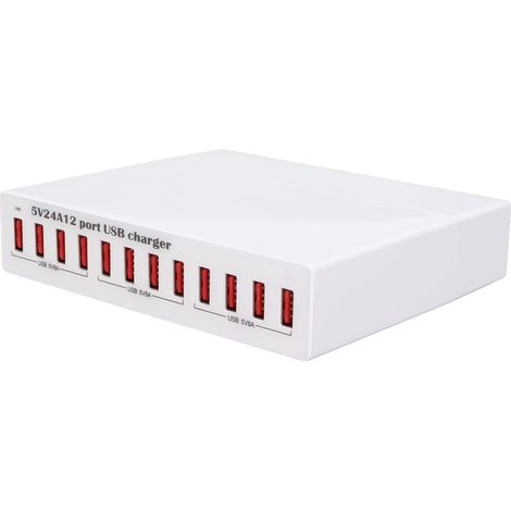 Station de charge USB, Hub de charge USB à 12 ports avec voyant LED et charge rapide, prise de 120 W, prise de reconnaissance automatique, pour téléphone intelligent (prise UE) (1/5)