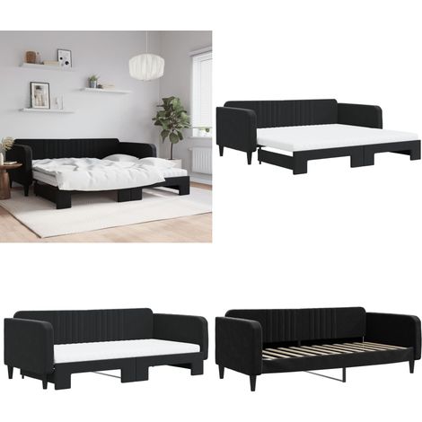 Tagesbett Ausziehbar mit Matratzen Schwarz 100x200 cm Samt - Schlafsofa - Sofa-Bett (1/5)