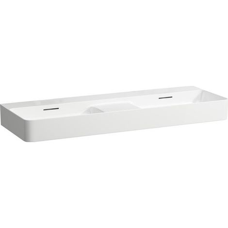 Lavabo double VAL 1200 x 400 mm, sans trous pour robinetterie, avec LAUFEN mat sur blanc