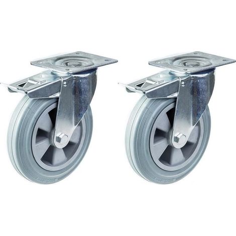 Rollen - PARNELLS - 200 mm - Graues Gummi - Set von 2 - Drehbar mit Bremsen
