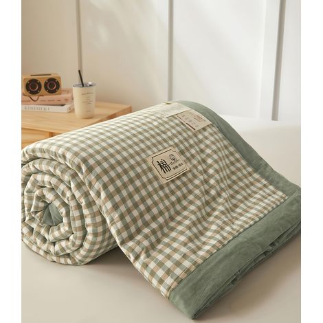 DOTBUY Couvre-lit Matelassé 150x200 (Lit 1 Personne), Enveloppe Coton & Garnissage Microfibre, Boutis d'été Vert à Carreaux, Dessus de Lit sans Housse (sans Taie) (1/5)