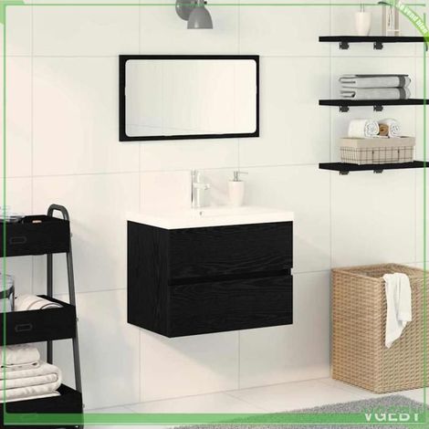 Cabinet de lavabo - FAF7291712449093 - Chêne noir - Bois d'ingénierie - Suspendu 60 x 39 x 62 cm (1/5)