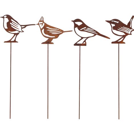 Ensemble d'oiseaux en acier Corten pour décoration de jardin (1/5)