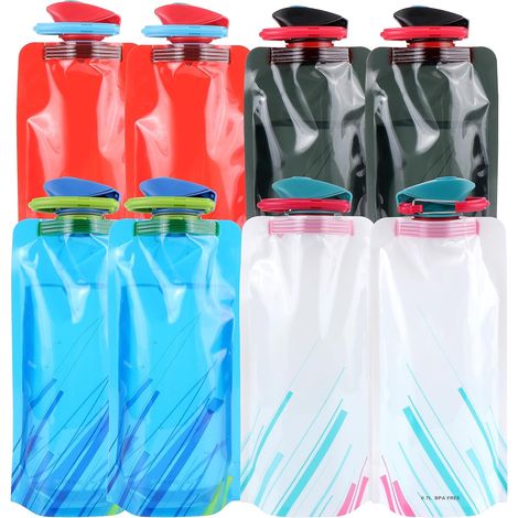 Lntyq 700ML Bouteilles d'eau Pliable Ensemble de 8, Flexible bouteilles d'eau réutilisables pliable pour la randonnée, les aventures, les voyages (1/4)
