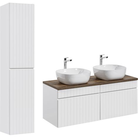 Ensemble meubles double vasques à poser avec colonne - 120 cm - Emblematic White - Livraison gratuite