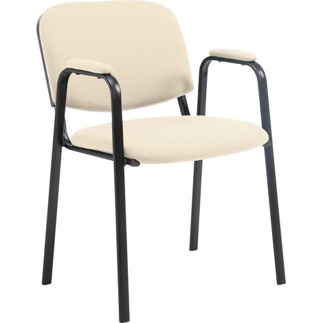 Sedia visitatore con braccioli integrati area attesa in tessuto panna, base a 4 gambe in metallo nero 100003387