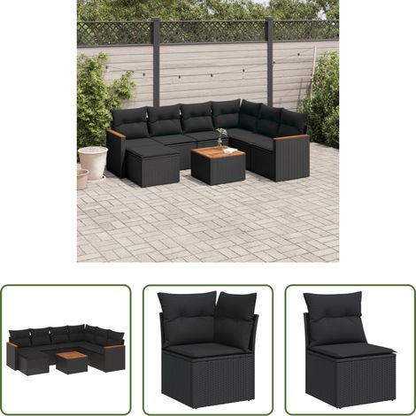 vidaXL Canapé en résine - Salon de jardin 8 pcs avec coussins noir résine tressée (1/5)